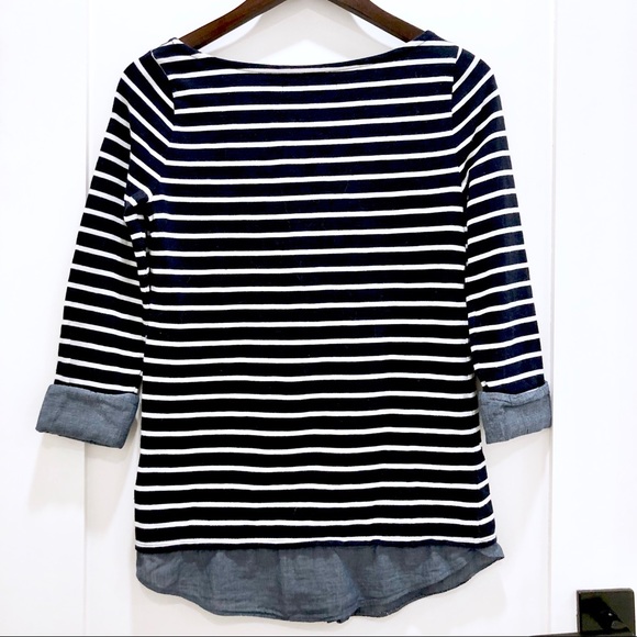 Loft Navy & White Striped Layered Look Top XXS - Picture 4 of 6
